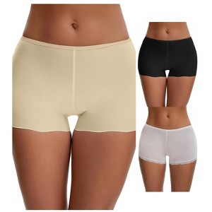 INSPIRE CHIC Ladies' Seamless Ice Silk Lace Trim Slip Shorts for Under Dresses Boyshorts 3 Packs - 1 of 4