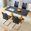 FURNIinspire Dining Sets Table And Chair Set, 63"*31.5" Black Texture Dining Table And 4 Black Dining Chairs With Golden Metal Legs - 2 of 4