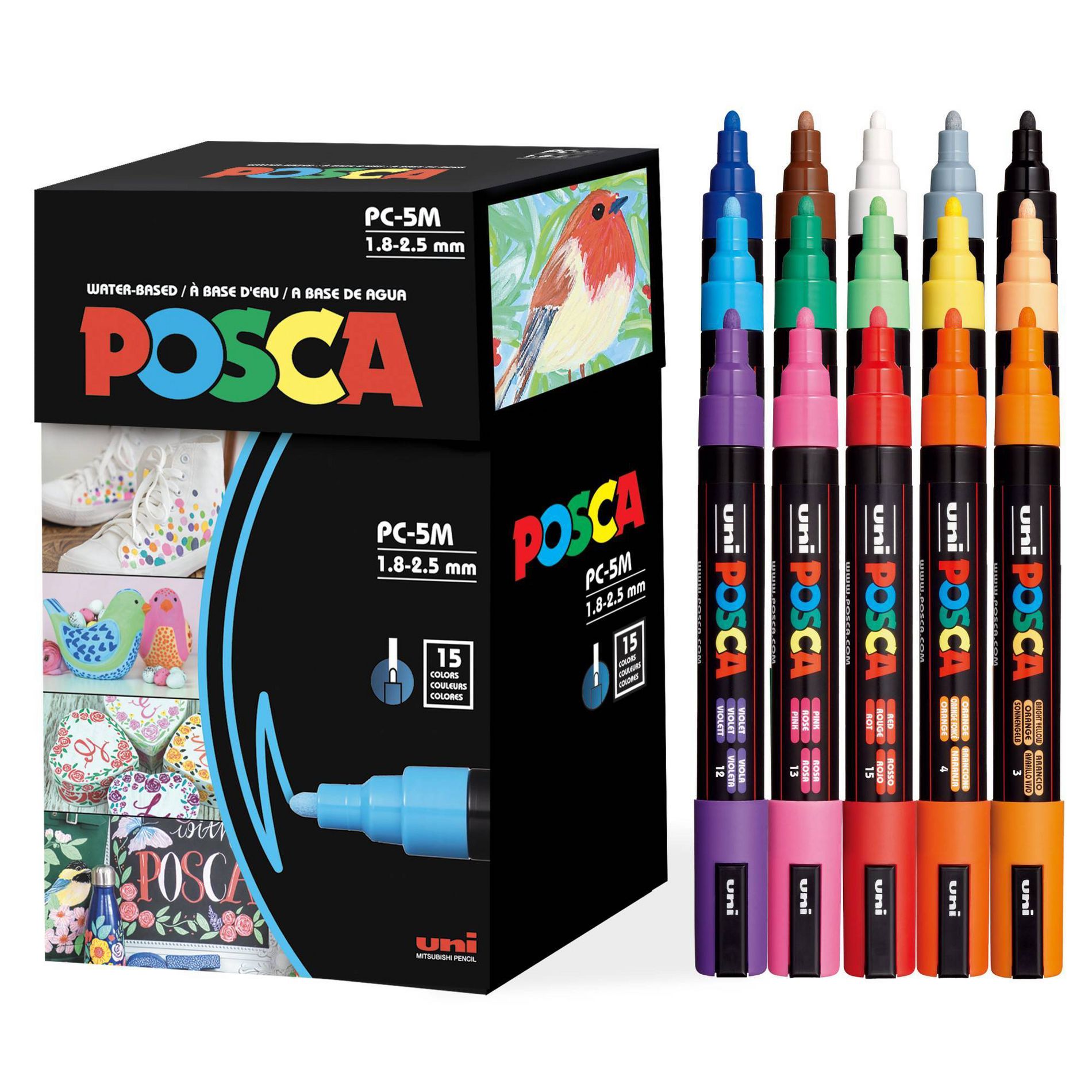 uniball POSCA 15pk PC-5M Water Based Paint Markers Medium Tip 1.8-2.5mm