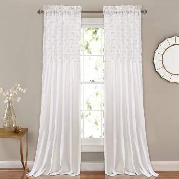 2pk 54"x108" Light Filtering Bayview Elastic Embroidery Curtain Panels White - Lush Décor
