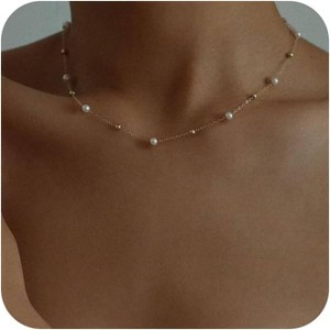 Summit Adventure 18K Gold Plated Pearl Necklace – Dainty Single Pearl Pendant Choker, Handmade Bridesmaid Jewelry Gift - 1 of 4