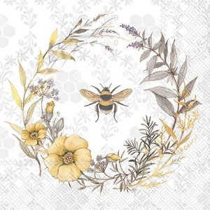Boston International IHR 3-Ply Paper Lunch Napkins, 6.5" x 6.5", Bee Wildflower Wreath (Pack of 20) - 1 of 1