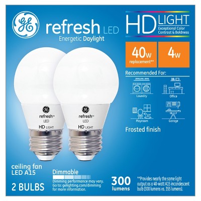 General Electric 40w 2pk Refresh Daylight Equivalent A15 Ceiling Fan Frost Bulb LED HD