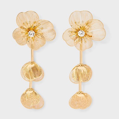 Floral Drop Earrings - A New Day™ Gold: Nickel-Free Metal, Post Closure, Statement Design, 3.66" Length