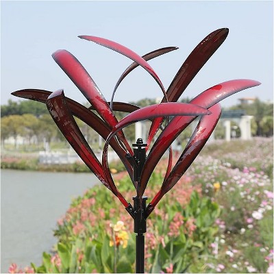Cyan Oasis Yard Garden Wind Spinners - Large Outdoor Wind Spinners with Metal Stake Red Burgundy(27" W x 82" H)