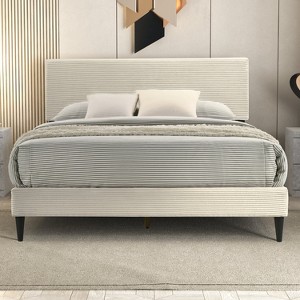 Galano Bayson Wood Frame Full Platform Bed with Headboard in Towel Cream, Towel Gray, Towel Pink - 1 of 4