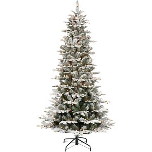 COZONY 7.5ft Pre-lit Snow Flocked Christmas Tree with Incandescent Warm White Lights, Full Prelighted Xmas Tree with Foldable Stand - 1 of 4