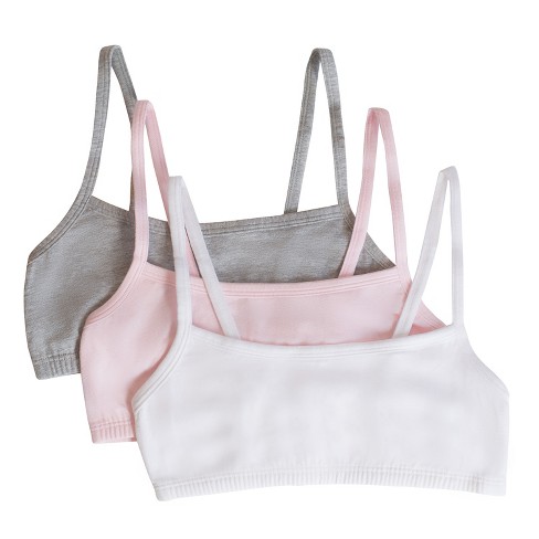 Fruit Of The Loom Girls Spaghetti Strap Sports Bra 3 pack Bittersweet Pink heather Grey white 28 Target