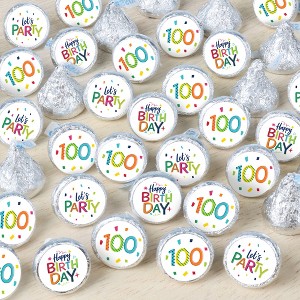 Big Dot of Happiness 100th Birthday - Cheerful Happy Birthday - Colorful Birthday Party Small Round Candy Stickers - Party Favor Labels - 324 Count - 1 of 4