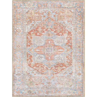 Livabliss 6'7"x9' Alanya Traditional Machine Washable Rug Brown: Flat Pile, Indoor, Medallion Pattern