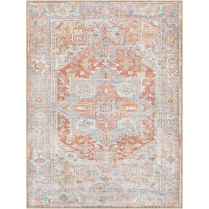 Livabliss 6'7"x9' Alanya Traditional Machine Washable Rug Brown: Flat Pile, Indoor, Medallion Pattern - 1 of 4