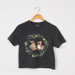 Simply Sage Market Women's Bunnies Floral Wreath Short Sleeve Relaxed Fit Cropped Tee - 1 of 4