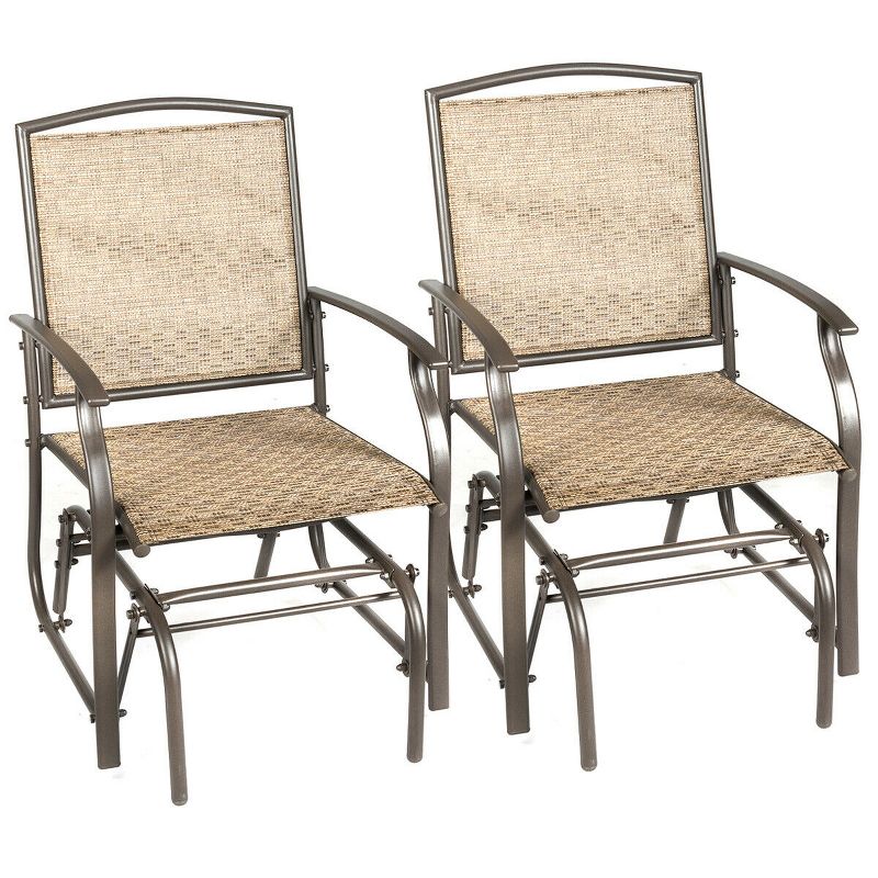 Costway 2PCS Patio Swing Single Glider Chair Rocking Seating Steel Frame Garden Brown, 1 of 11