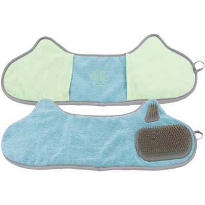 Pet Life Bryer 2-in-1 Hand-Inserted Microfiber Pet Grooming Towel and Brush, Blue