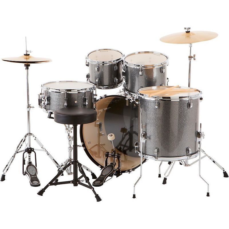 Ludwig BackBeat Complete 5-Piece Drum Set With Hardware and Cymbals Metallic Silver Sparkle, 4 of 6