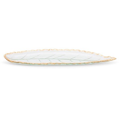 Classic Touch Glass Leaf Dish with Gold Edge 19"L