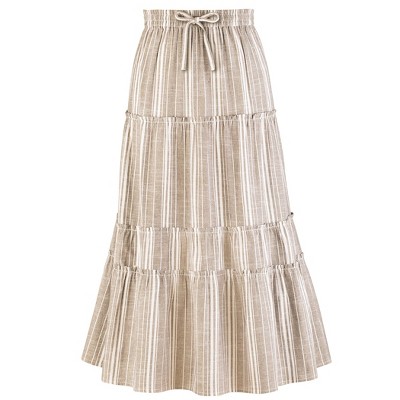 Collections Etc Striped Tiered Pull-On Elasticized Drawstring Waist Skirt