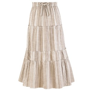 Collections Etc Striped Tiered Pull-On Elasticized Drawstring Waist Skirt - 1 of 4