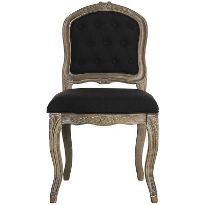 Elegant Black Linen & Rustic Oak French Leg Dining Chair, Set of 2