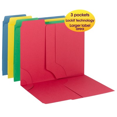 Smead 3-in-1 SuperTab Section Folder, 1/3-Cut Oversized Tab, Letter Size, Assorted Colors, 12 per Pack (11905)