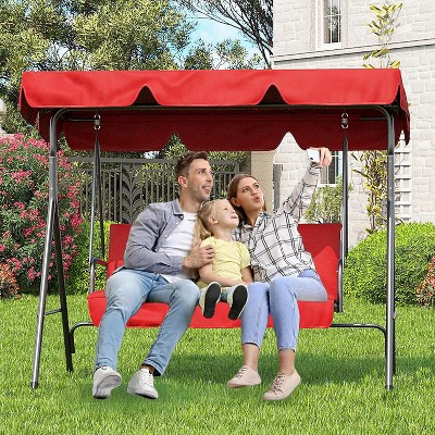 3 Person Patio Swing Chair with Canopy, Convertible Canopy Hanging Glider Lounge Chair, Patio Swing With Adjustable Tilt Shade for Garden, Outdoor
