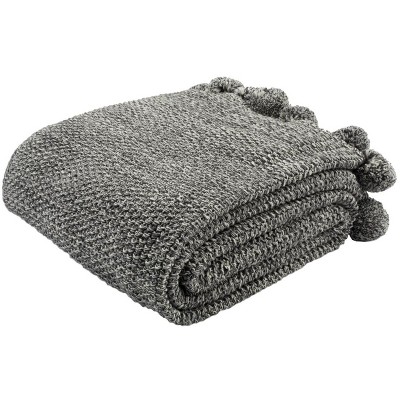 Pom Pom Knit Throw Blanket - THR190 - Grey - 50" x 60" - Safavieh