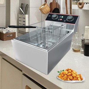 Dual-Tank Commercial Deep Fryer,  Stainless Steel Countertop Fryer Machine with Baskets and Lids - 1 of 4