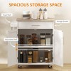 Aghana Digitals White Rolling Kitchen Cart with Rubberwood Top, Drawer, Adjustable Shelf Cabinet & - 3 of 4