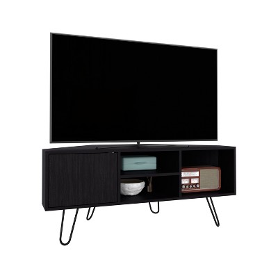 Vynxaria Modern TV Stand, 1 Door, 3 Shelves, Black, H 19.7" x W 45.3" x D 21.7"