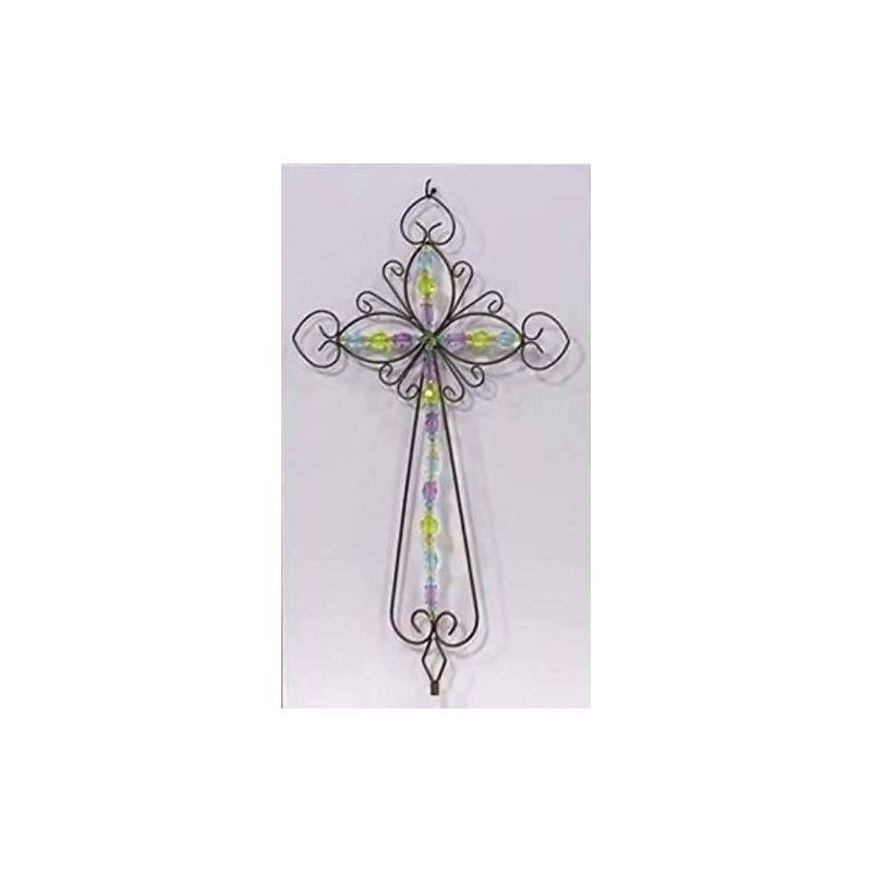 41&#34; Metal Jeweled Cross Inverted Heart Yard Stake - Ultimate Innovations, 1 of 4