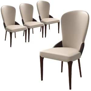 LeisureMod Havana Modern Leather Dining Chair – High Back Side Chair with Curved Backrest and Rubberwood Legs for Kitchen and Dining Room Set of 4 - 1 of 4