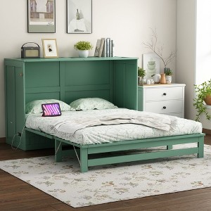 NicBex Queen Size Murphy Bed 80" L Modern Wooden Bed Frame with Large Storage Drawer and Ports for Bedroom, Guest Room, No Box Spring Required - 1 of 4