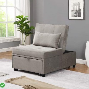 4-in-1 Adjustable Footstool Guest Bed - Convertible Sleeper Chair with Backrest & Pillow for Small Spaces (Gray) - 1 of 4