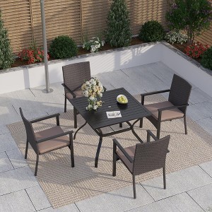 Captiva Designs 5pc Patio Dining Set Steel Frame Table with Umbrella Hole & Rattan Chairs with Removable Cushions - 1 of 4