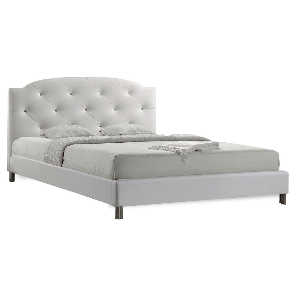 Photos - Bed Frame Queen Canterbury Leather Contemporary Bed White - Baxton Studio