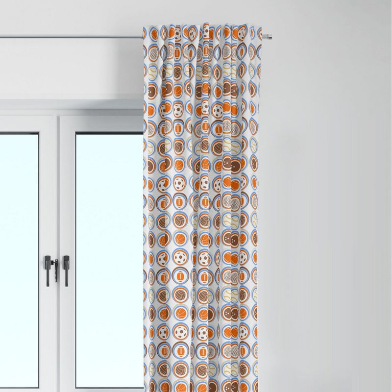 Bacati - Mod Sports, Blue/Orange/Brown Curtain Panel, 1 of 5