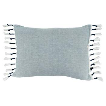 Saro Lifestyle Tassel  Decorative Pillow Cover, Chambray, 16"x23"