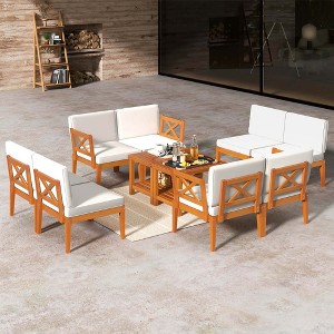 Costway 10 PCS Acacia Wood Patio Furniture Set with Cushions and 2-Tier Coffee Table - 1 of 4