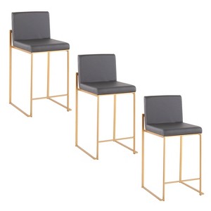 LumiSource Set of 3 Fuji High Back Counter Height Barstools Gold Steel/Gray PU - 1 of 4