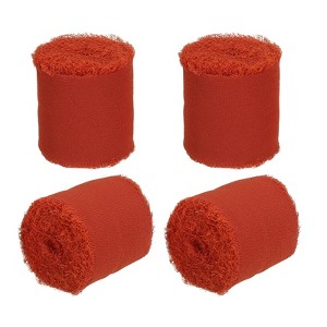 Unique Bargains DIY Crafts Party Gift Wrapping Fringe Chiffon Silk Ribbon 4 Rolls - 1 of 4