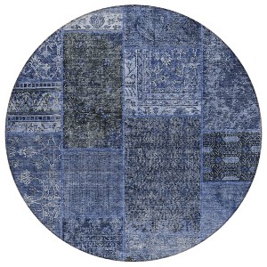 Navy Blue And Charcoal Patchwork Washable Indoor Outdoor Area Rug - 1 of 4