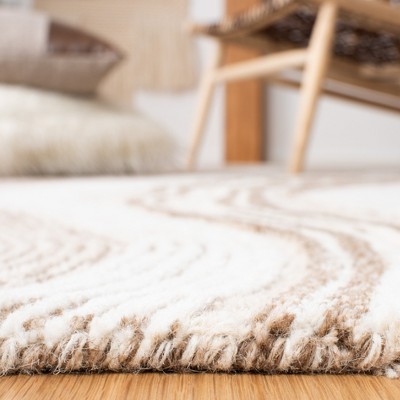 Ivory and Beige Abstract Handmade Wool and Silk Rug