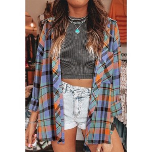 I AM A FASHION JUNKY Orange Plaid Print Pocket Loose Shirt - 1 of 4