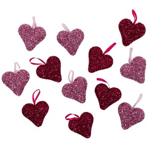 Northlight Set of 12 Tinsel Shimmering Heart-Shaped Valentine's Day Hanging Decorations 4" - 1 of 4