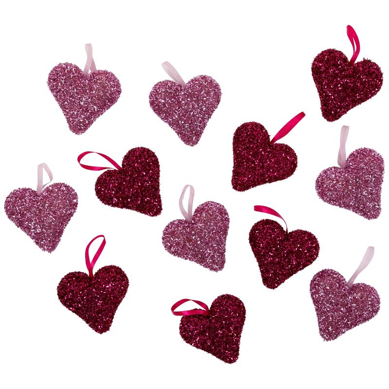 Northlight Set of 12 Tinsel Shimmering Heart-Shaped Valentine's Day Hanging Decorations 4", 1 of 8