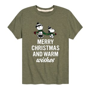 Boys' - Peanuts - Charlie Brown & Snoopy Merry Christmas Warm Wishes Short Sleeve Graphic T-Shirt - 1 of 4