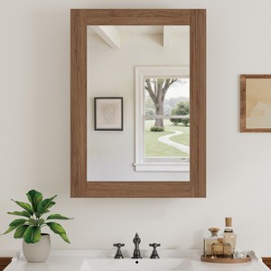 Wall Mounted Mirror Cabinet, Functional Bathroom Storage with Wood Frame and Adjustable Shelves - 1 of 4
