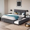 Queen Size Platform Bed with 4 Drawers and Twin Trundle, Upholstered Linen Fabric Platform Bed Frame with Classic Headboard- Leovsnove - 2 of 4