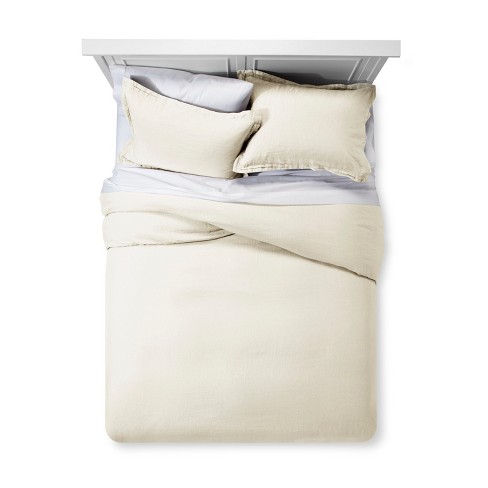 Sour Cream Lightweight Linen Duvet Cover Set Full Queen