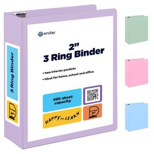 Enday 3 Ring Binder, Round Ring Pastel With Clear View Cover for Letter Size 8.5 x 11'' Paper & 2 Inside Pockets - 1 of 1